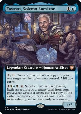 Tawnos, Solemn Survivor (Extended Art) trading card from Commander: The Brothers' War Tawnos, Solemn Survivor (Extended Art) - Commander: The Brothers' War Magic: The Gathering trading card