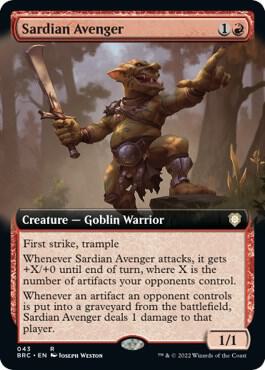 Sardian Avenger (Extended Art) trading card from Commander: The Brothers' War Sardian Avenger (Extended Art) - Commander: The Brothers' War Magic: The Gathering trading card