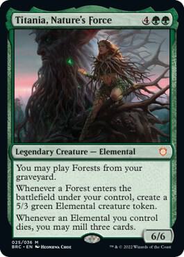 Titania, Nature's Force trading card from Commander: The Brothers' War Titania, Nature's Force - Commander: The Brothers' War Magic: The Gathering trading card