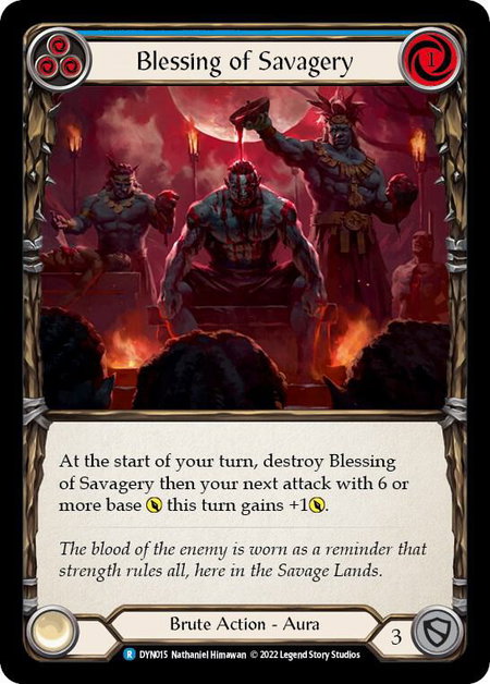 Blessing of Savagery (Blue) trading card from Dynasty Blessing of Savagery (Blue) - Dynasty Flesh and Blood trading card
