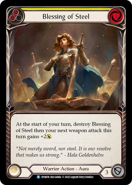 Blessing of Steel (Yellow) trading card from Dynasty Blessing of Steel (Yellow) - Dynasty Flesh and Blood trading card