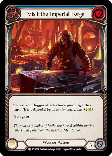 Visit the Imperial Forge (Blue) trading card from Dynasty Visit the Imperial Forge (Blue) - Dynasty Flesh and Blood trading card