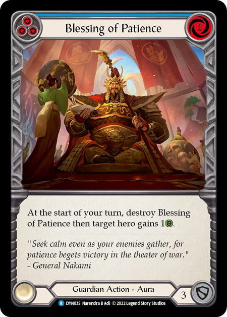 Blessing of Patience (Blue) trading card from Dynasty Blessing of Patience (Blue) - Dynasty Flesh and Blood trading card