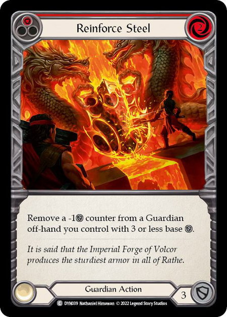 Reinforce Steel (Red) trading card from Dynasty Reinforce Steel (Red) - Dynasty Flesh and Blood trading card