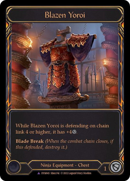 Blazen Yoroi (Marvel) trading card from Dynasty Blazen Yoroi (Marvel) - Dynasty Flesh and Blood trading card