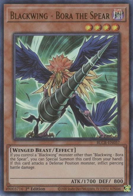 Blackwing - Bora the Spear - Battles of Legend: Crystal Revenge YuGiOh trading card