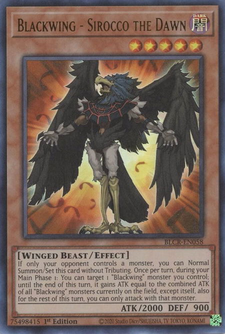 Blackwing - Sirocco the Dawn - Battles of Legend: Crystal Revenge YuGiOh trading card