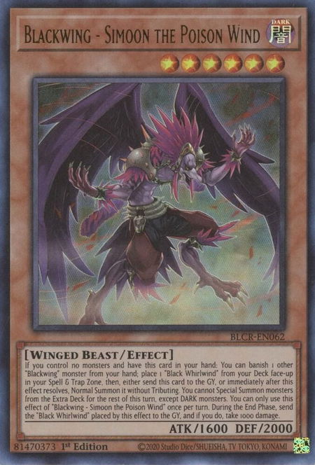 Blackwing - Simoon the Poison Wind - Battles of Legend: Crystal Revenge YuGiOh trading card