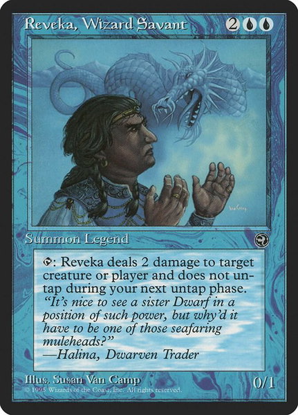 Reveka, Wizard Savant trading card from Homelands Reveka, Wizard Savant - Homelands Magic: The Gathering trading card