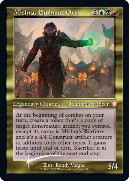 Mishra, Eminent One (Display Commander) - Thick Stock trading card from Commander: The Brothers' War Mishra, Eminent One (Display Commander) - Thick Stock - Commander: The Brothers' War Magic: The Gathering trading card