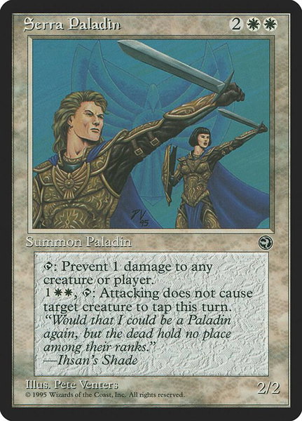Serra Paladin trading card from Homelands Serra Paladin - Homelands Magic: The Gathering trading card