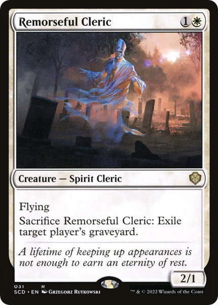 Remorseful Cleric trading card from Starter Commander Decks Remorseful Cleric - Starter Commander Decks Magic: The Gathering trading card