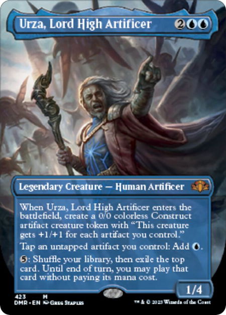 Urza, Lord High Artificer (Borderless) trading card from Dominaria Remastered Urza, Lord High Artificer (Borderless) - Dominaria Remastered Magic: The Gathering trading card