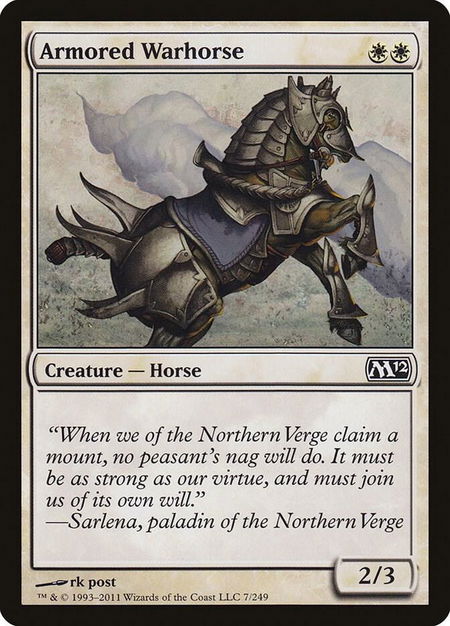 Armored Warhorse trading card from Magic 2012 (M12) Armored Warhorse - Magic 2012 (M12) Magic: The Gathering trading card