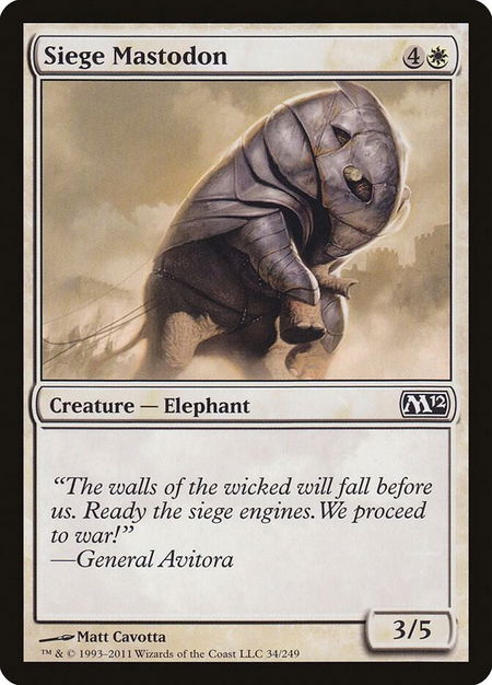 Siege Mastodon trading card from Magic 2012 (M12) Siege Mastodon - Magic 2012 (M12) Magic: The Gathering trading card