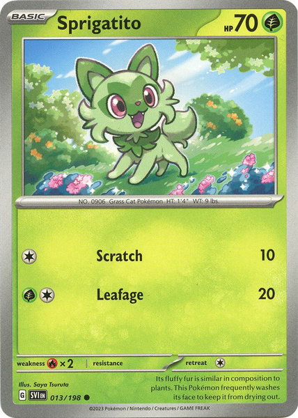 Sprigatito trading card from SV01: Scarlet & Violet Base Set Sprigatito - SV01: Scarlet & Violet Base Set Pokémon trading card