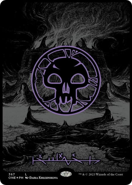 Swamp (Phyrexian) - Full Art (Oil Slick Raised Foil) - Phyrexia: All Will Be One Magic: The Gathering trading card