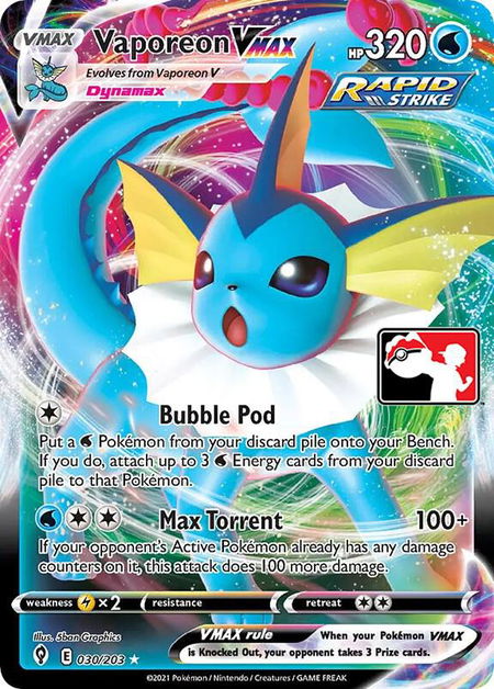 Vaporeon VMAX trading card from Prize Pack Series Cards Vaporeon VMAX - Prize Pack Series Cards Pokémon trading card