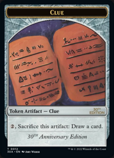 Clue (0012) Token trading card from 30th Anniversary Edition Clue (0012) Token - 30th Anniversary Edition Magic: The Gathering trading card