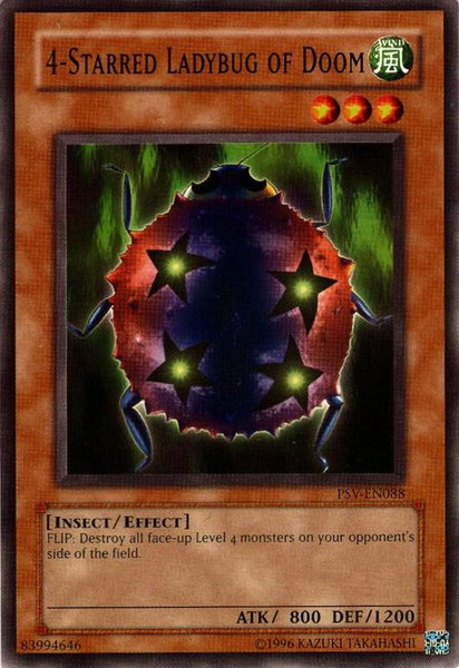 4-Starred Ladybug of Doom trading card from Pharaoh's Servant (Worldwide English) 4-Starred Ladybug of Doom - Pharaoh's Servant (Worldwide English) YuGiOh trading card