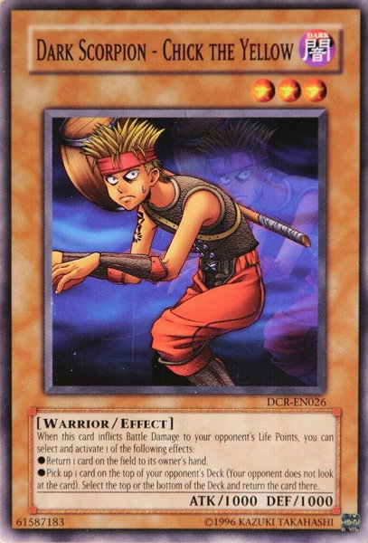 Dark Scorpion - Chick the Yellow trading card from Dark Crisis (Worldwide English) Dark Scorpion - Chick the Yellow - Dark Crisis (Worldwide English) YuGiOh trading card