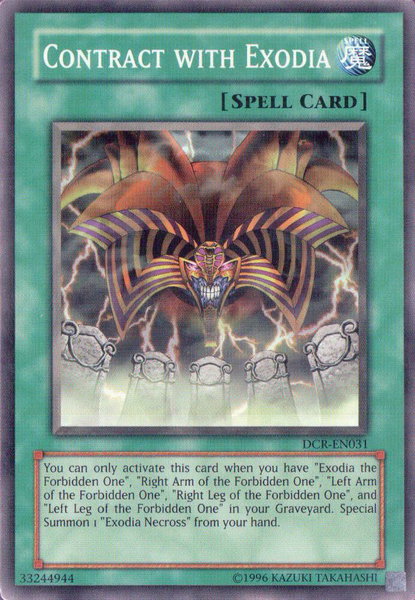 Contract with Exodia trading card from Dark Crisis (Worldwide English) Contract with Exodia - Dark Crisis (Worldwide English) YuGiOh trading card