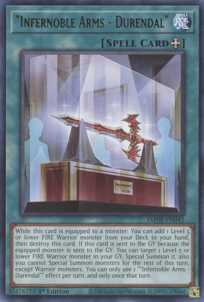 "Infernoble Arms - Durendal" trading card from Amazing Defenders "Infernoble Arms - Durendal" - Amazing Defenders YuGiOh trading card