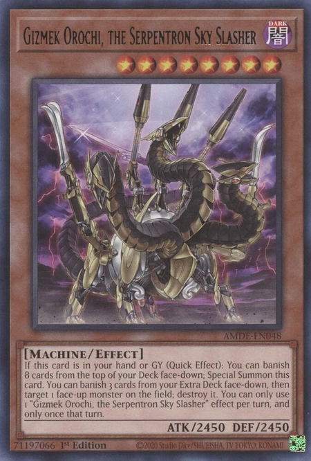 Gizmek Orochi, the Serpentron Sky Slasher - Amazing Defenders YuGiOh trading card