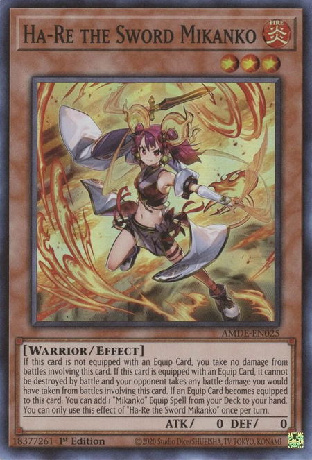 Ha-Re the Sword Mikanko - Amazing Defenders YuGiOh trading card