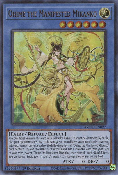 Ohime the Manifested Mikanko trading card from Amazing Defenders Ohime the Manifested Mikanko - Amazing Defenders YuGiOh trading card