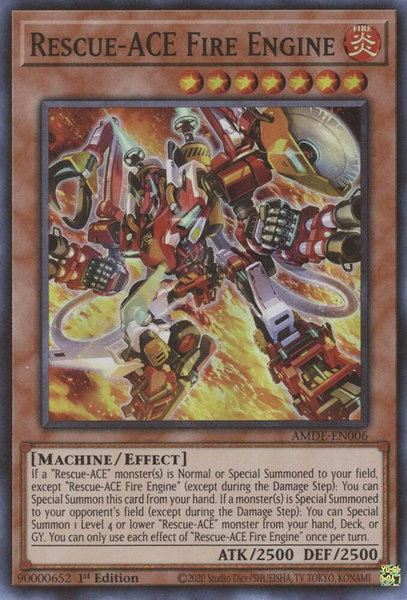 Rescue-ACE Fire Engine trading card from Amazing Defenders Rescue-ACE Fire Engine - Amazing Defenders YuGiOh trading card