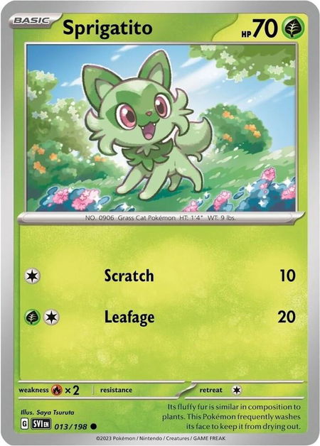 Sprigatito - 013/198 (Mirage Holo) trading card from Miscellaneous Cards & Products Sprigatito - 013/198 (Mirage Holo) - Miscellaneous Cards & Products Pokémon trading card