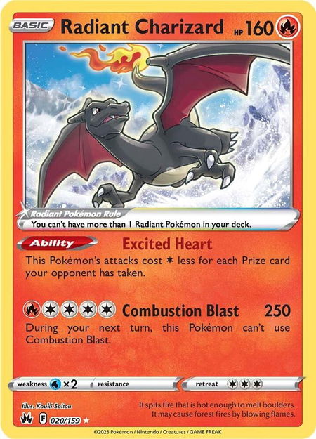 Radiant Charizard trading card from Crown Zenith Radiant Charizard - Crown Zenith Pokémon trading card