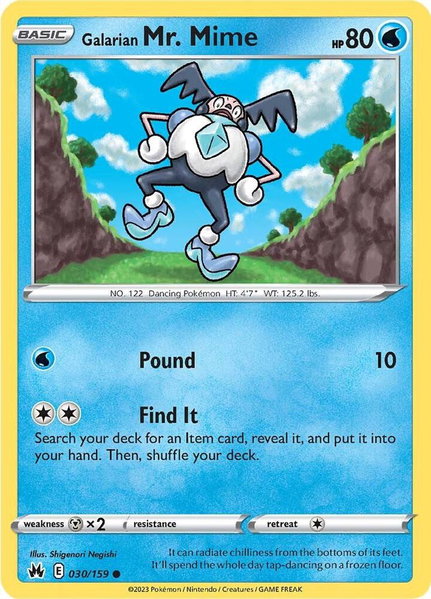 Galarian Mr. Mime trading card from SWSH: Crown Zenith Galarian Mr. Mime - SWSH: Crown Zenith Pokémon trading card