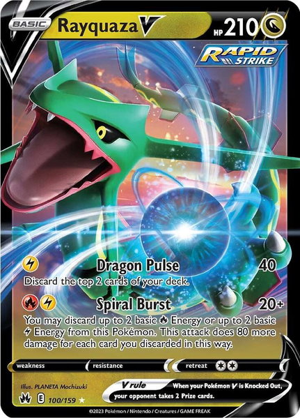 Rayquaza V trading card from SWSH: Crown Zenith Rayquaza V - SWSH: Crown Zenith Pokémon trading card