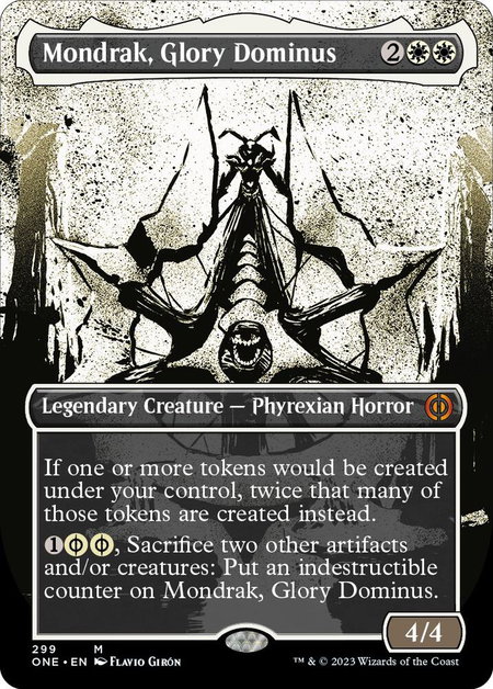 Mondrak, Glory Dominus (Showcase) trading card from Phyrexia: All Will Be One Mondrak, Glory Dominus (Showcase) - Phyrexia: All Will Be One Magic: The Gathering trading card