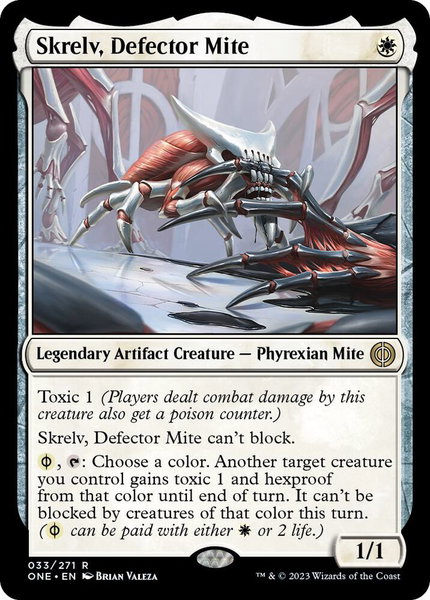 Skrelv, Defector Mite trading card from Phyrexia: All Will Be One Skrelv, Defector Mite - Phyrexia: All Will Be One Magic: The Gathering trading card