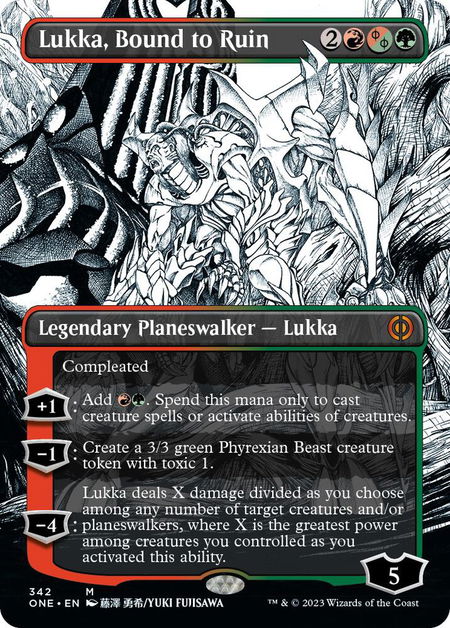 Lukka, Bound to Ruin (Borderless) - Phyrexia: All Will Be One Magic: The Gathering trading card
