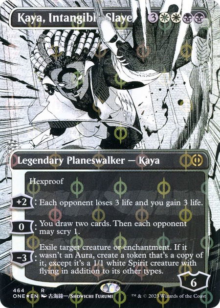 Kaya, Intangible Slayer (Borderless) (Step-and-Compleat Foil) - Phyrexia: All Will Be One Magic: The Gathering trading card