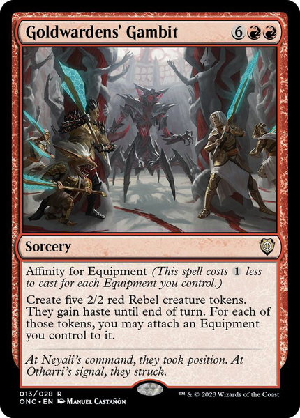 Goldwardens' Gambit trading card from Commander: Phyrexia: All Will Be One Goldwardens' Gambit - Commander: Phyrexia: All Will Be One Magic: The Gathering trading card