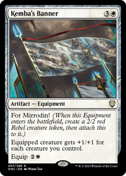 Kemba's Banner trading card from Commander: Phyrexia: All Will Be One Kemba's Banner - Commander: Phyrexia: All Will Be One Magic: The Gathering trading card