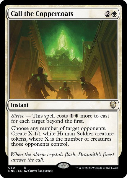 Call the Coppercoats trading card from Commander: Phyrexia: All Will Be One Call the Coppercoats - Commander: Phyrexia: All Will Be One Magic: The Gathering trading card