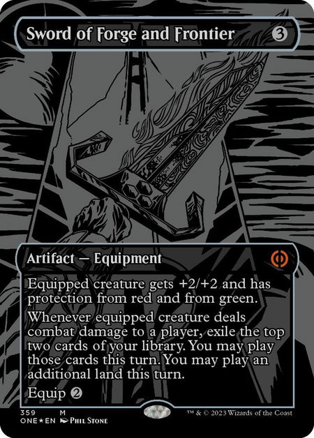 Sword of Forge and Frontier (Oil Slick Raised Foil) - Phyrexia: All Will Be One Magic: The Gathering trading card