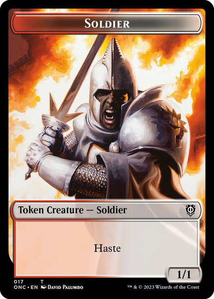 Soldier (017) // Eldrazi Double-Sided Token trading card from Commander: Phyrexia: All Will Be One Soldier (017) // Eldrazi Double-Sided Token - Commander: Phyrexia: All Will Be One Magic: The Gathering trading card