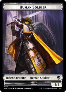 Human Soldier // Elephant Double-Sided Token - Commander: Phyrexia: All Will Be One (ONC) #6 // 14 - Token Magic: The Gathering Trading Card