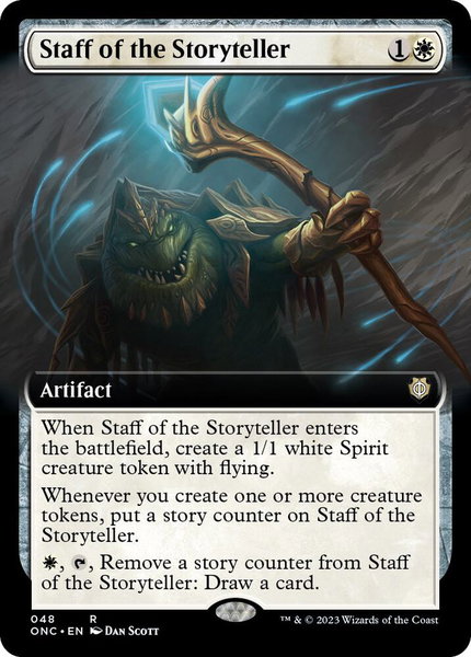 Staff of the Storyteller (Extended Art) - Commander: Phyrexia: All Will Be One Magic: The Gathering trading card