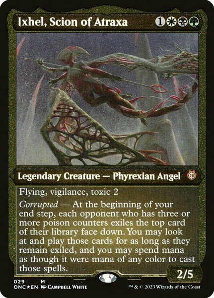 Ixhel, Scion of Atraxa (Display Commander) (Foil Etched) - Thick Stock - Commander: Phyrexia: All Will Be One Magic: The Gathering trading card