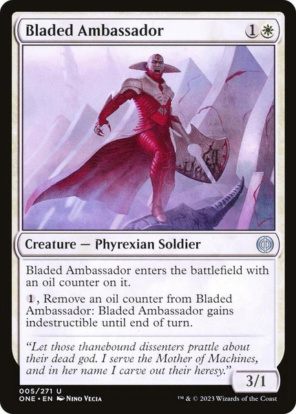 Bladed Ambassador trading card from Phyrexia: All Will Be One Bladed Ambassador - Phyrexia: All Will Be One Magic: The Gathering trading card