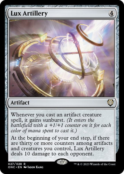 Lux Artillery trading card from Commander: Phyrexia: All Will Be One Lux Artillery - Commander: Phyrexia: All Will Be One Magic: The Gathering trading card