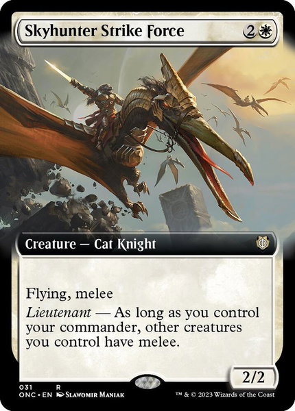 Skyhunter Strike Force (Extended Art) trading card from Commander: Phyrexia: All Will Be One Skyhunter Strike Force (Extended Art) - Commander: Phyrexia: All Will Be One Magic: The Gathering trading card